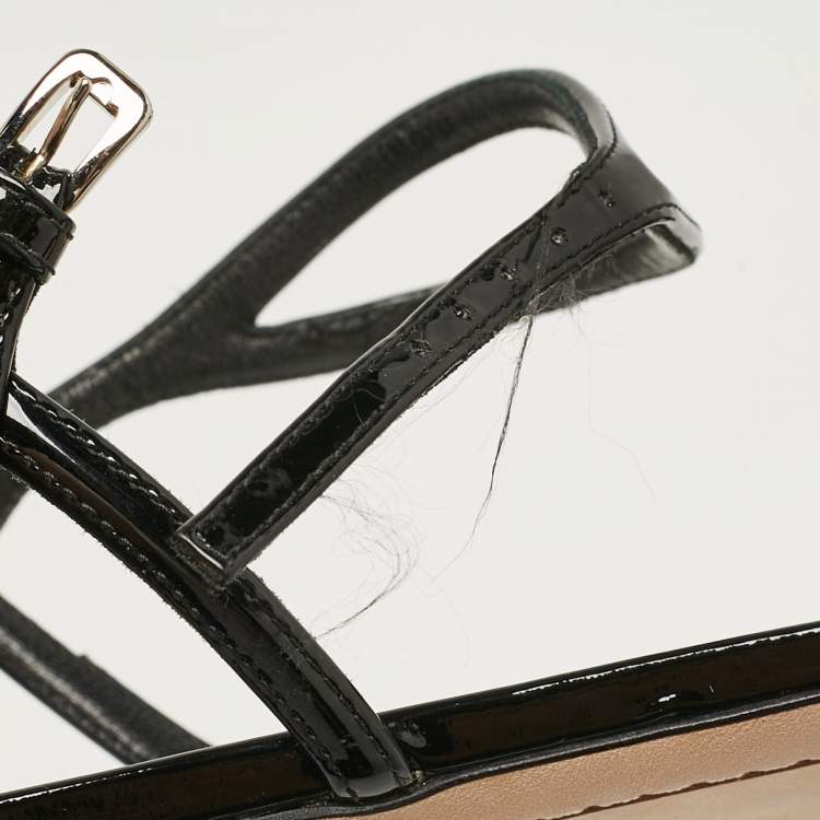 Pre Owned Dior Beige/Black Python and Patent Leather Venus Flat Sandals Size 40