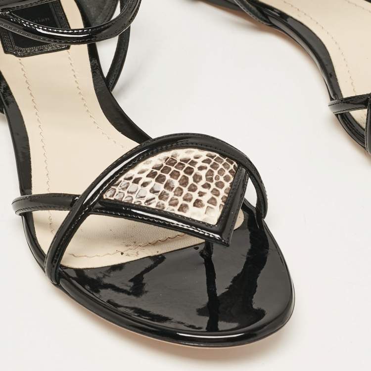 Pre Owned Dior Beige/Black Python and Patent Leather Venus Flat Sandals Size 40