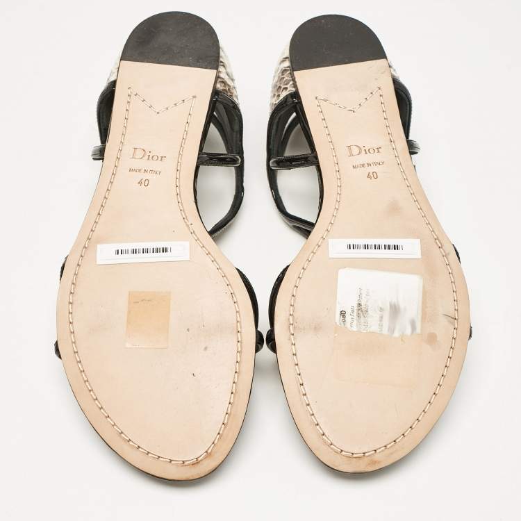 Pre Owned Dior Beige/Black Python and Patent Leather Venus Flat Sandals Size 40