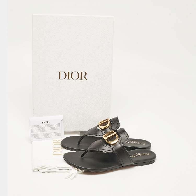 Pre Owned Dior Black Leather 30 Montaigne Thong Flats Size 37
