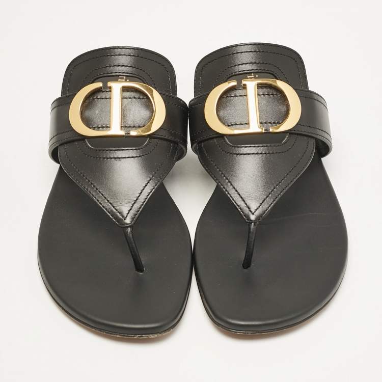 Pre Owned Dior Black Leather 30 Montaigne Thong Flats Size 37