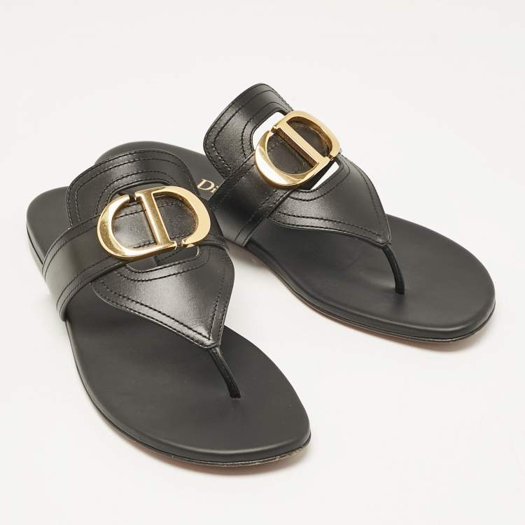 Pre Owned Dior Black Leather 30 Montaigne Thong Flats Size 37