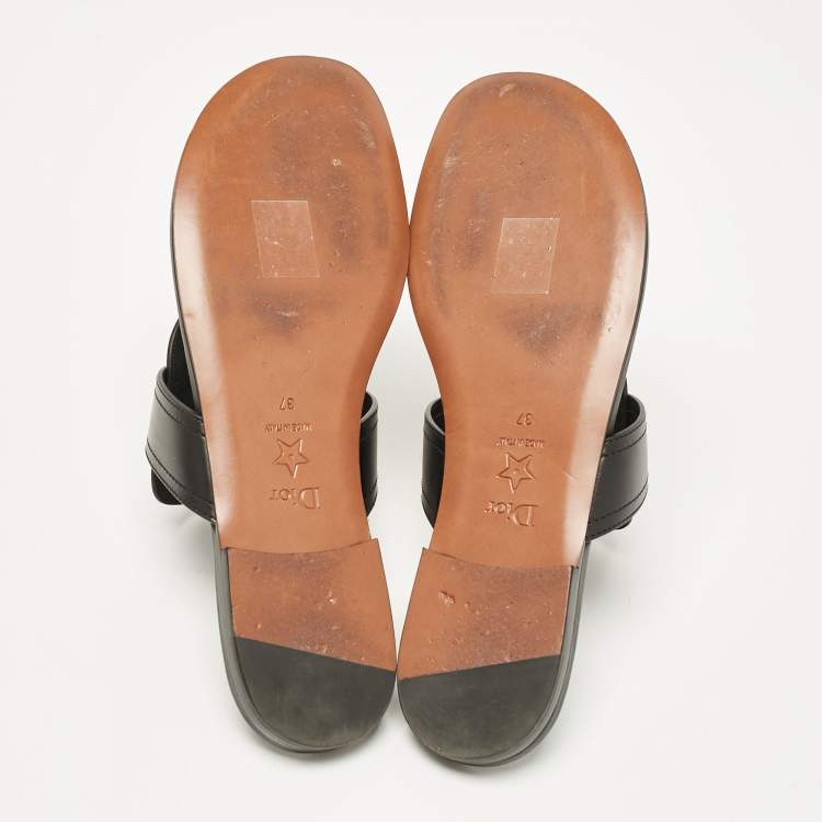 Pre Owned Dior Black Leather 30 Montaigne Thong Flats Size 37