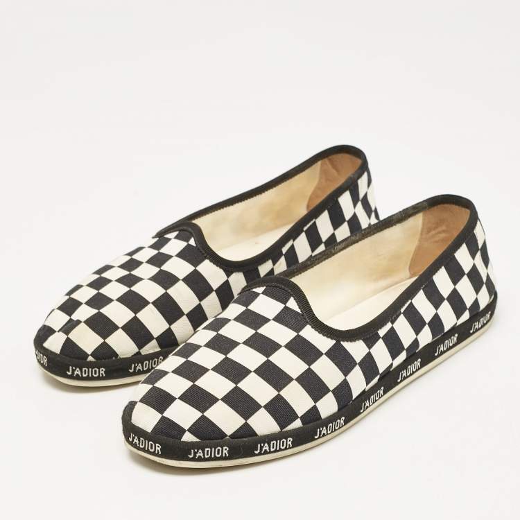 Pre Owned Dior Black/White Canvas Damiere Ballet Flats Size 40