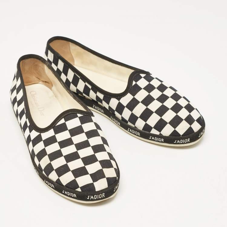 Pre Owned Dior Black/White Canvas Damiere Ballet Flats Size 40