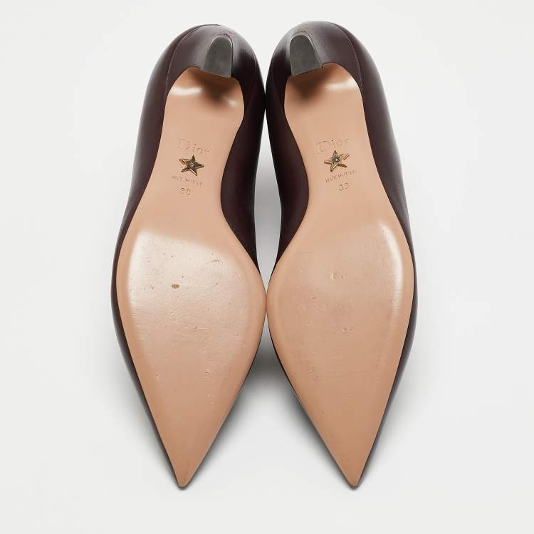 Pre Owned Dior Burgundy Leather Kitten Heel Ankle Boots Size 38