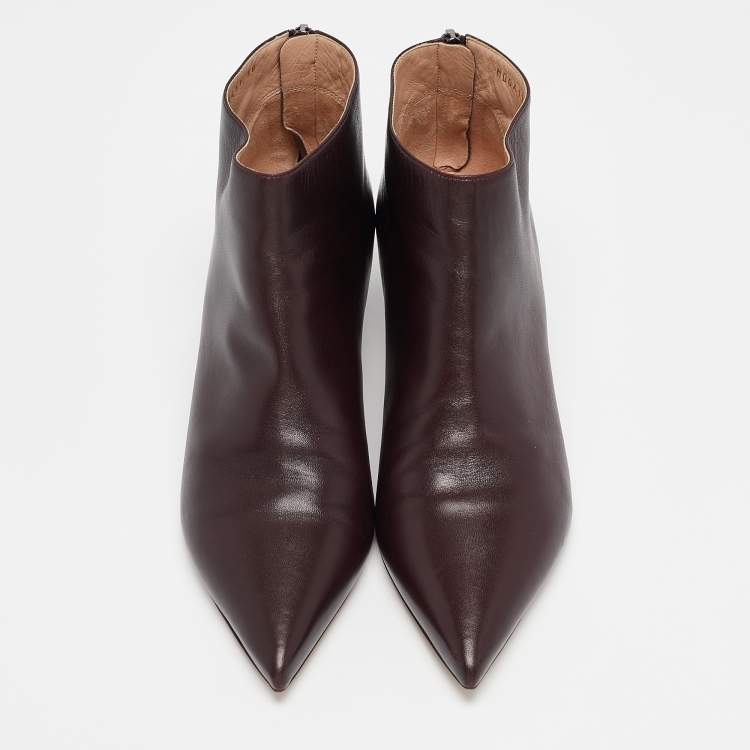 Pre Owned Dior Burgundy Leather Kitten Heel Ankle Boots Size 38