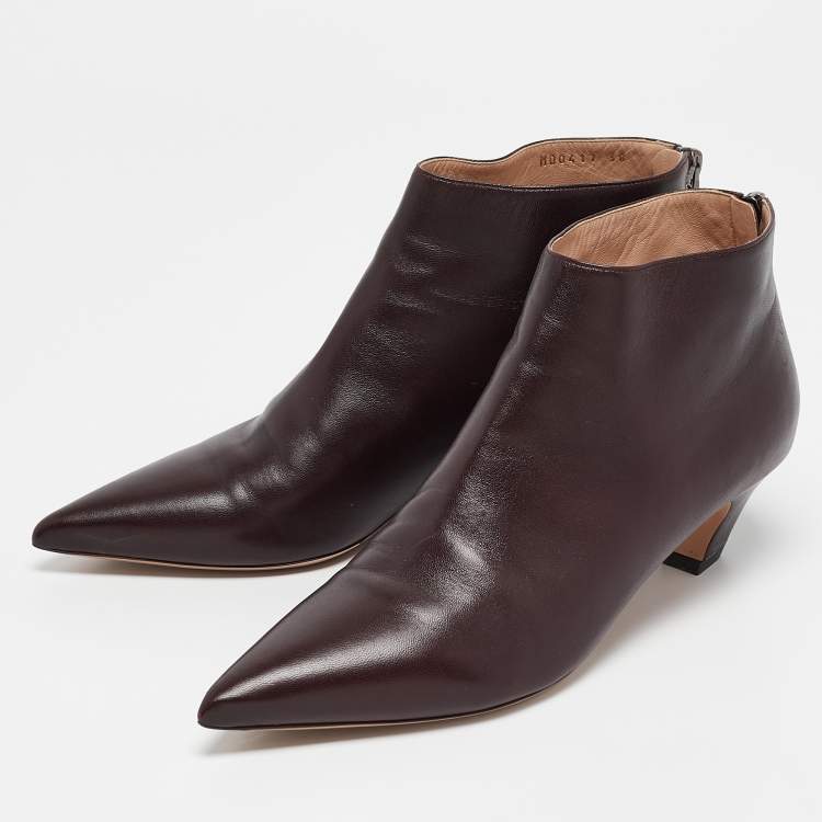 Pre Owned Dior Burgundy Leather Kitten Heel Ankle Boots Size 38