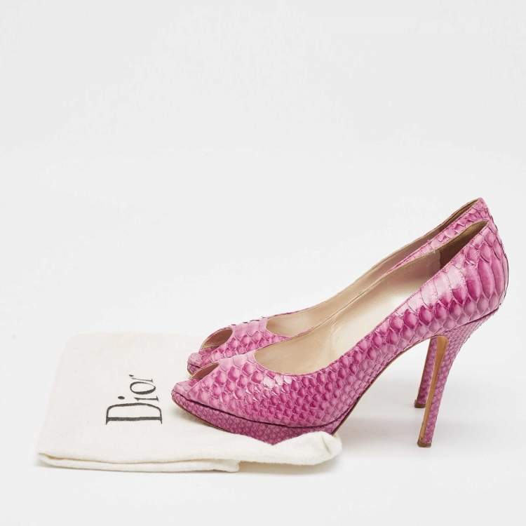 Pre Owned Dior Pink Python Embossed Leather Miss Dior Peep Toe Pumps Size 40.5