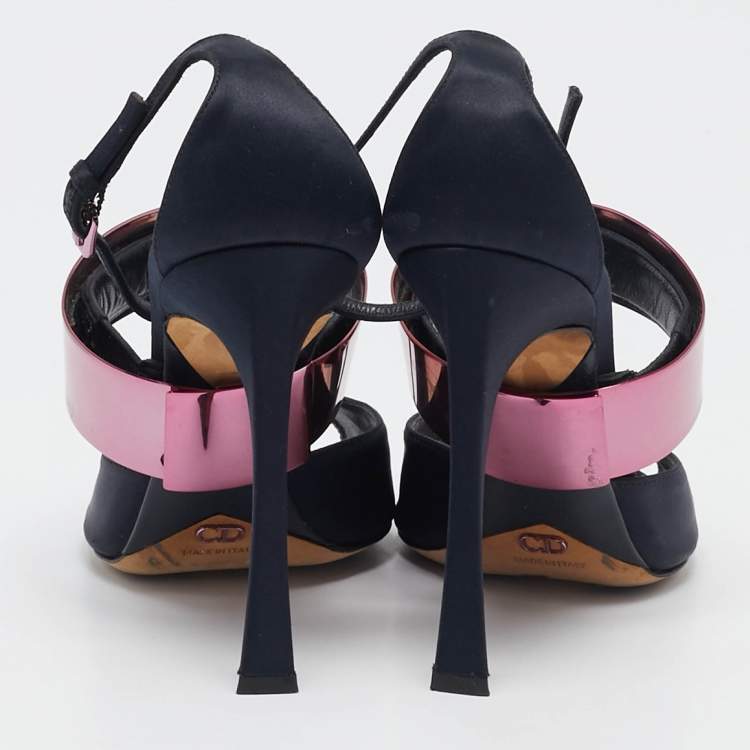 Pre Owned Dior Black Satin Ankle Strap Sandals Size 37