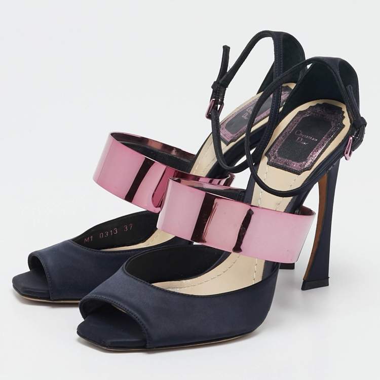 Pre Owned Dior Black Satin Ankle Strap Sandals Size 37