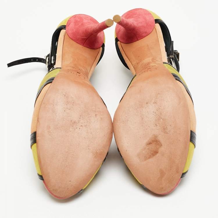 Pre Owned Dior Multicolor Suede and Patent Leather Strappy Peep Toe Sandals Size 39.5