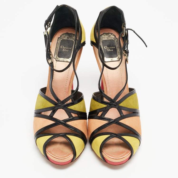 Pre Owned Dior Multicolor Suede and Patent Leather Strappy Peep Toe Sandals Size 39.5