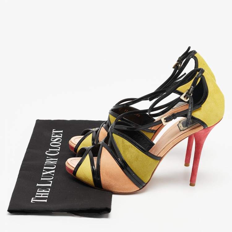 Pre Owned Dior Multicolor Suede and Patent Leather Strappy Peep Toe Sandals Size 39.5