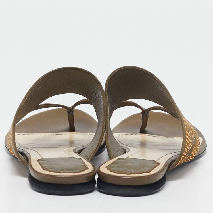 Pre Owned Dior Green Leather and Suede Embellished Flat Sandals Size 39