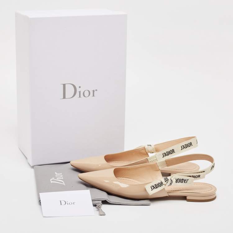 Pre Owned Dior Beige Patent Leather J'Adior Slingback Flats Size 37.5