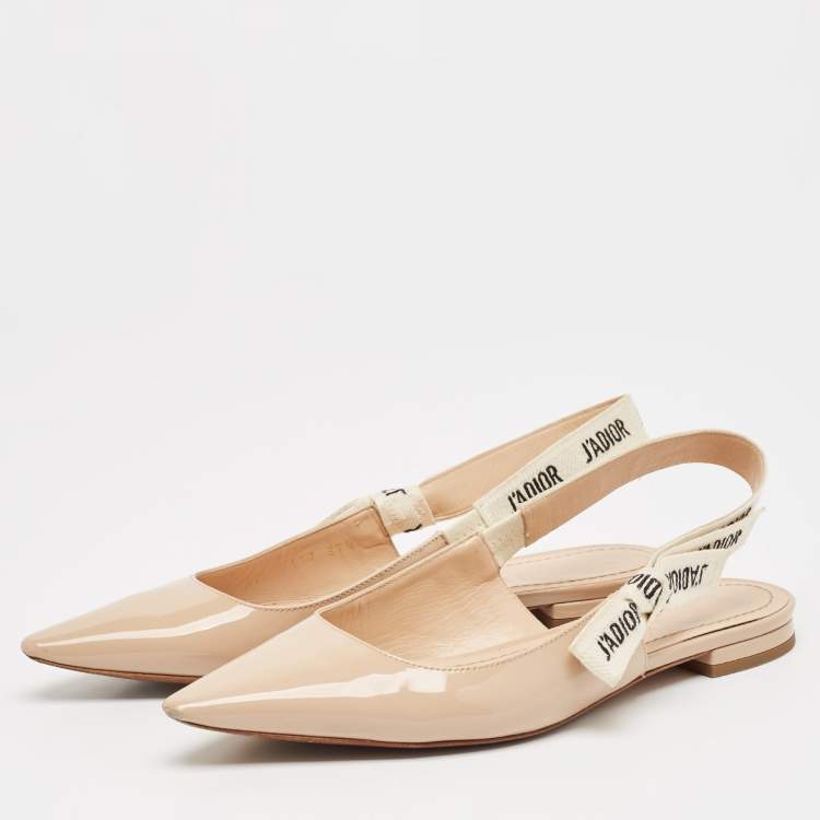Pre Owned Dior Beige Patent Leather J'Adior Slingback Flats Size 37.5