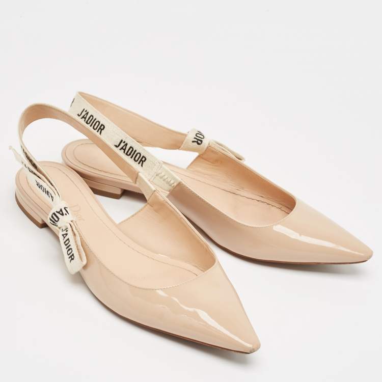 Pre Owned Dior Beige Patent Leather J'Adior Slingback Flats Size 37.5