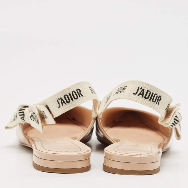 Pre Owned Dior Beige Patent Leather J'Adior Slingback Flats Size 37.5