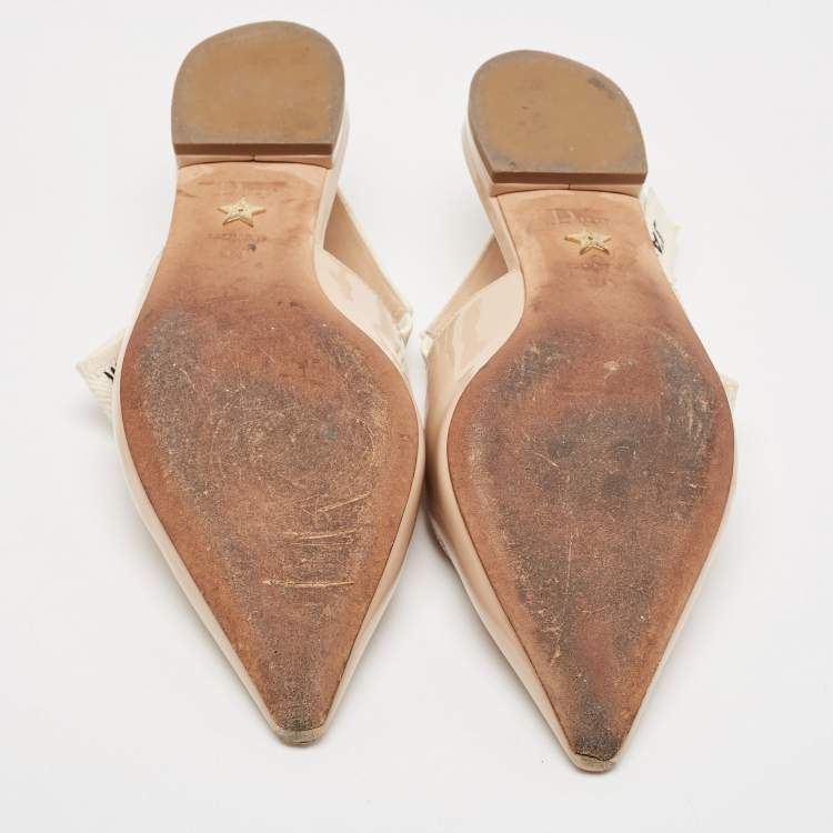 Pre Owned Dior Beige Patent Leather J'Adior Slingback Flats Size 37.5