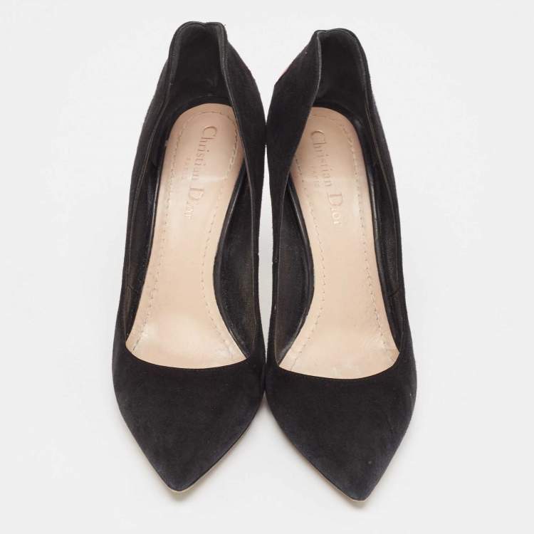Pre Owned Dior Black/Red Suede and Leather Heart Pointed Toe Pumps Size 39.5