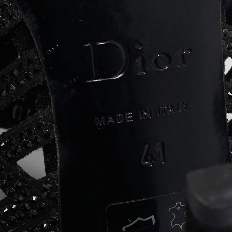 Pre Owned Dior Black Suede Crystal Embellished Ankle Strap Sandals Size 41