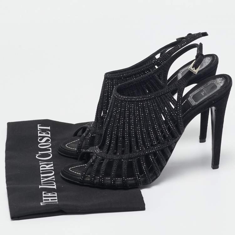 Pre Owned Dior Black Suede Crystal Embellished Ankle Strap Sandals Size 41