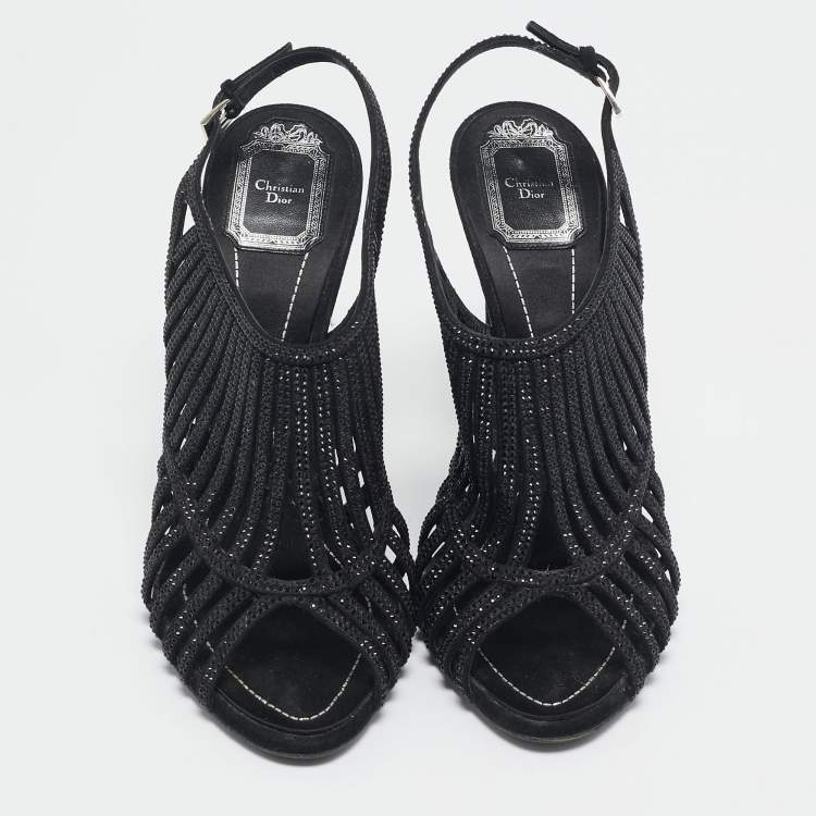 Pre Owned Dior Black Suede Crystal Embellished Ankle Strap Sandals Size 41