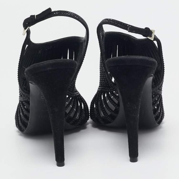 Pre Owned Dior Black Suede Crystal Embellished Ankle Strap Sandals Size 41