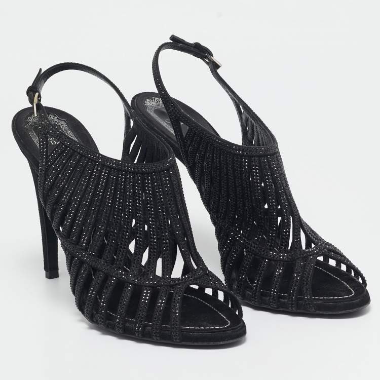 Pre Owned Dior Black Suede Crystal Embellished Ankle Strap Sandals Size 41