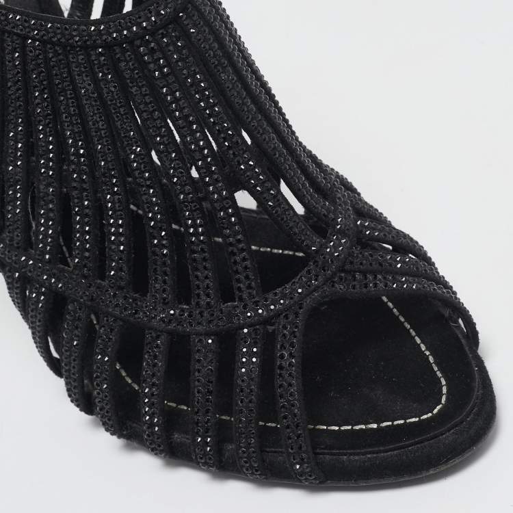 Pre Owned Dior Black Suede Crystal Embellished Ankle Strap Sandals Size 41