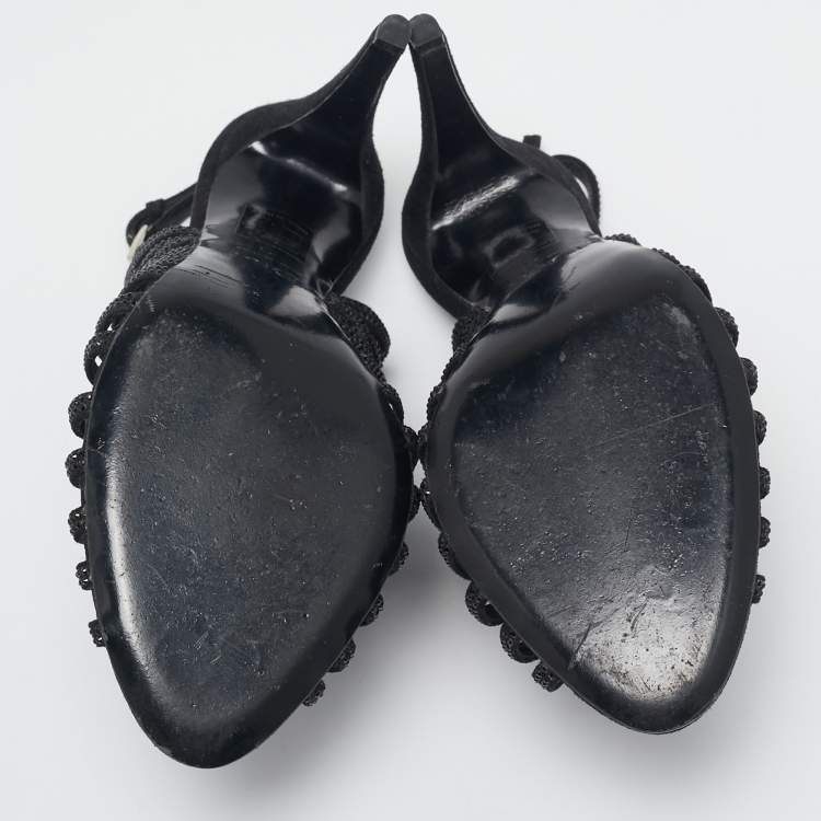 Pre Owned Dior Black Suede Crystal Embellished Ankle Strap Sandals Size 41