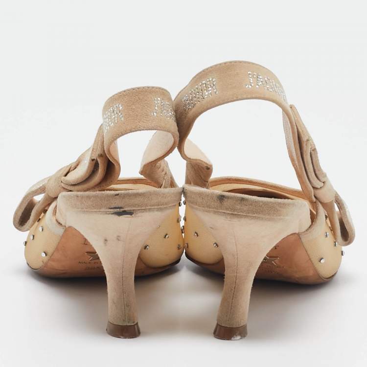 Pre Owned Dior Beige Mesh and Suede J'Adior Slingback Pumps Size 38.5