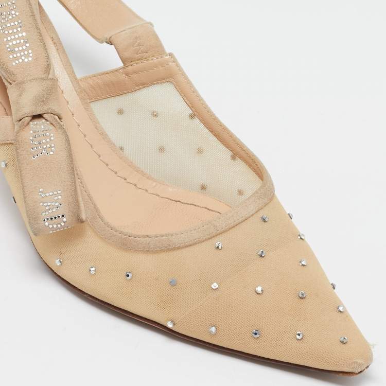 Pre Owned Dior Beige Mesh and Suede J'Adior Slingback Pumps Size 38.5