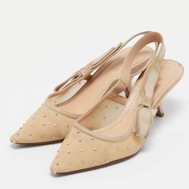 Pre Owned Dior Beige Mesh and Suede J'Adior Slingback Pumps Size 38.5
