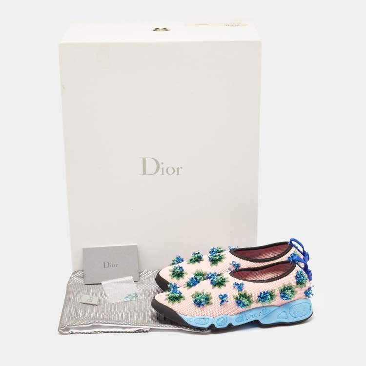 Pre Owned Dior Pink Mesh Fusion Crystal Embellished Slip On Sneakers Size 35.5