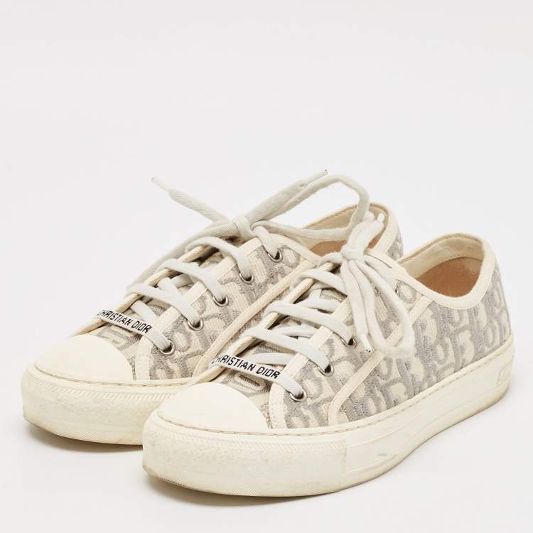 Pre Owned Dior Grey/White Oblique Canvas Walk'n'Dior Low Top Sneakers Size 38.5