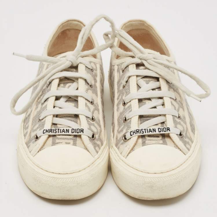 Pre Owned Dior Grey/White Oblique Canvas Walk'n'Dior Low Top Sneakers Size 38.5