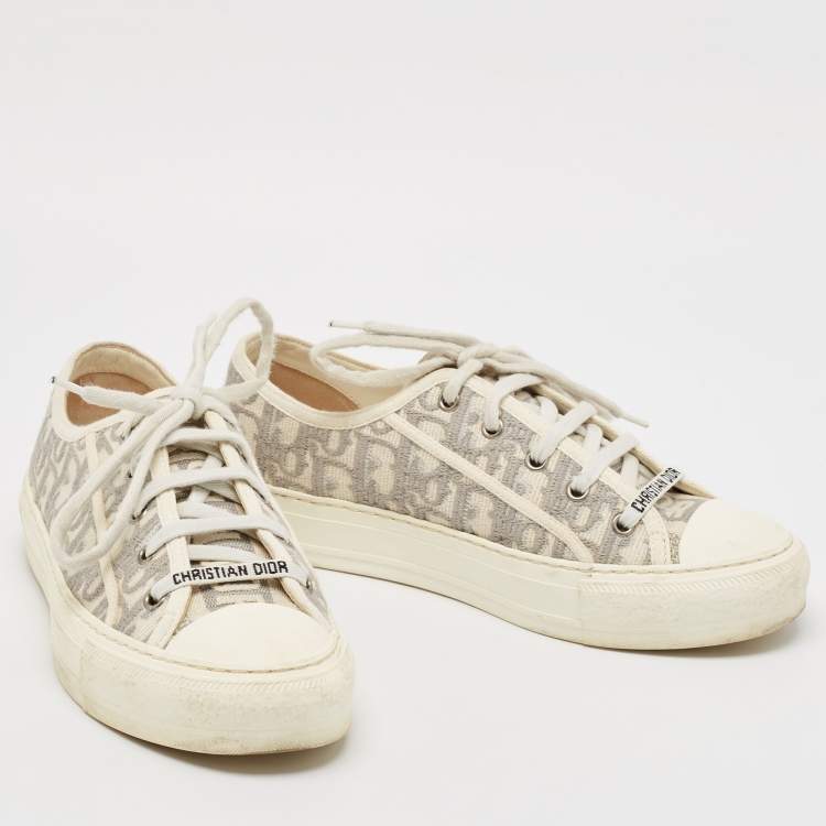 Pre Owned Dior Grey/White Oblique Canvas Walk'n'Dior Low Top Sneakers Size 38.5