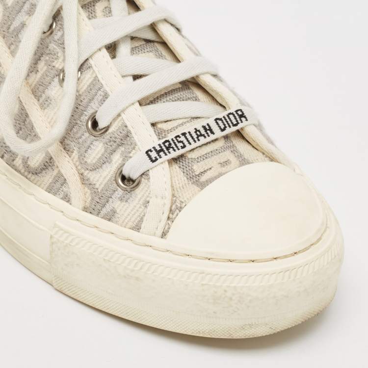 Pre Owned Dior Grey/White Oblique Canvas Walk'n'Dior Low Top Sneakers Size 38.5