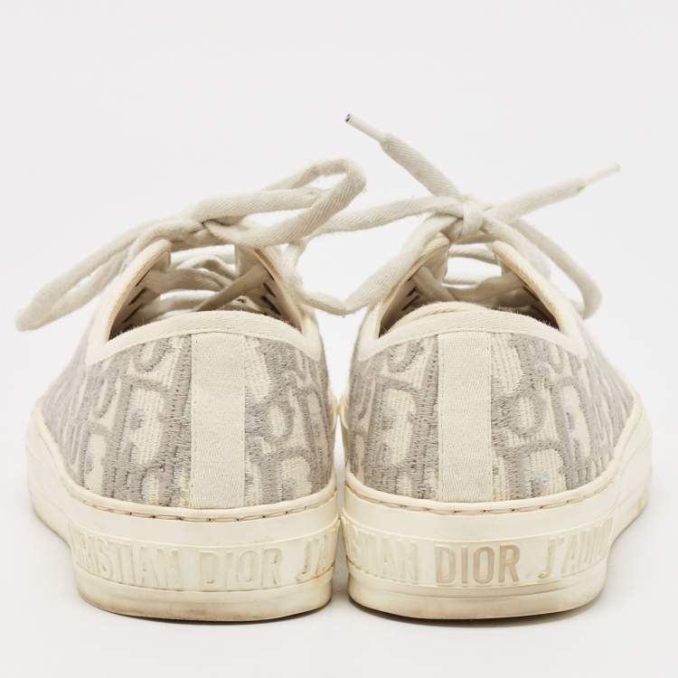 Pre Owned Dior Grey/White Oblique Canvas Walk'n'Dior Low Top Sneakers Size 38.5