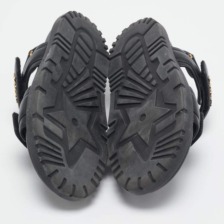 Pre Owned Dior Black Leather DiorAct Flat Sandals Size 37.5