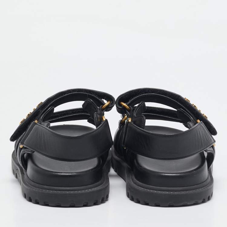 Pre Owned Dior Black Leather DiorAct Flat Sandals Size 37.5