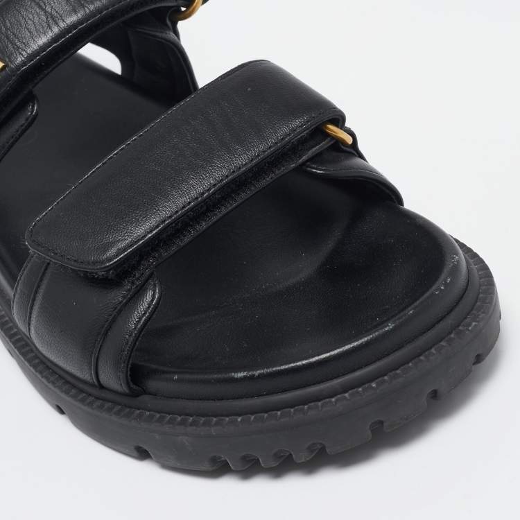 Pre Owned Dior Black Leather DiorAct Flat Sandals Size 37.5