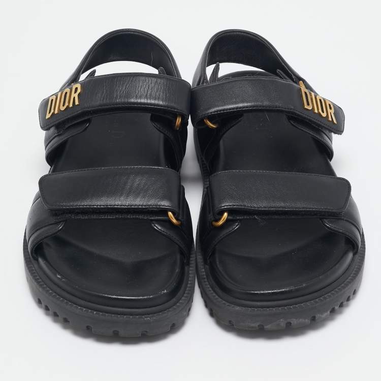 Pre Owned Dior Black Leather DiorAct Flat Sandals Size 37.5