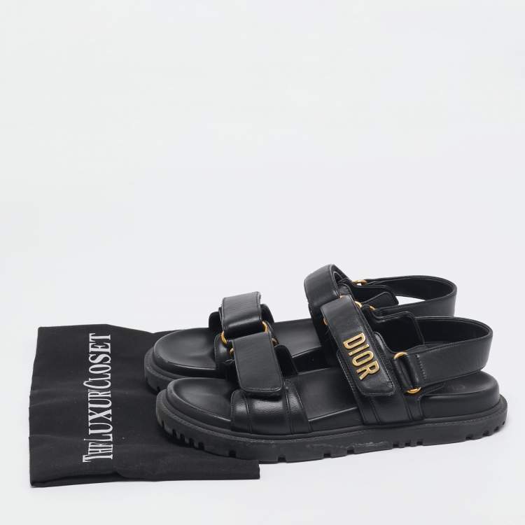 Pre Owned Dior Black Leather DiorAct Flat Sandals Size 37.5