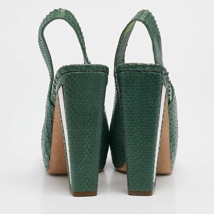 Pre Owned Dior Green Python Embellished Platform Slingback Pumps Size 39