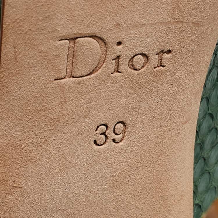 Pre Owned Dior Green Python Embellished Platform Slingback Pumps Size 39
