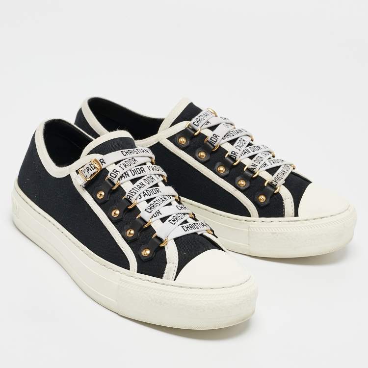 Pre Owned Dior Black/Cream Canvas Walk'n'Dior Sneakers Size 37