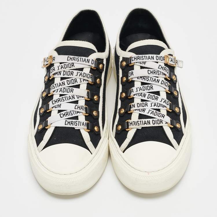 Pre Owned Dior Black/Cream Canvas Walk'n'Dior Sneakers Size 37